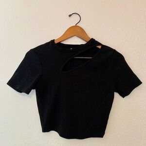 PIGALLE black ribbed short-sleeve cut-out top | M